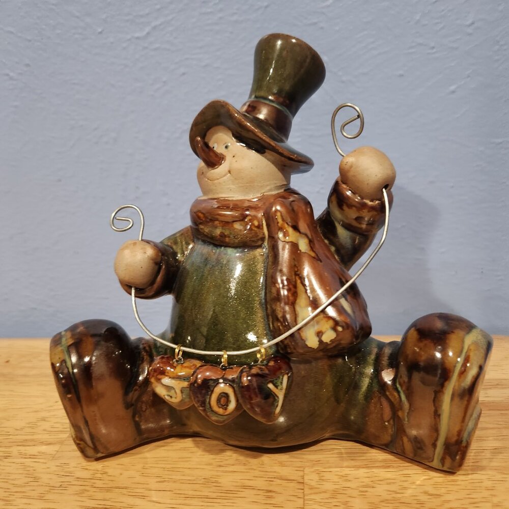 Snowman Holding JOY Sign Figurine Christmas Tabletop 8" Decor Grazed - Picture 1 of 8